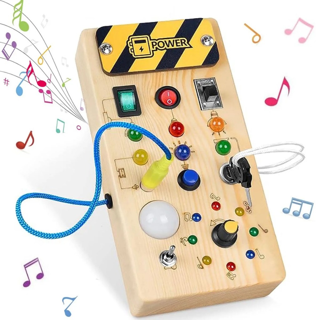 Montessori Busy Board Sensory ของเล ่ นไม ้ LED Light Switch Control Board กิจกรรมการเดินทางเด ็ กเกมสําหรับ 2-4 ปี