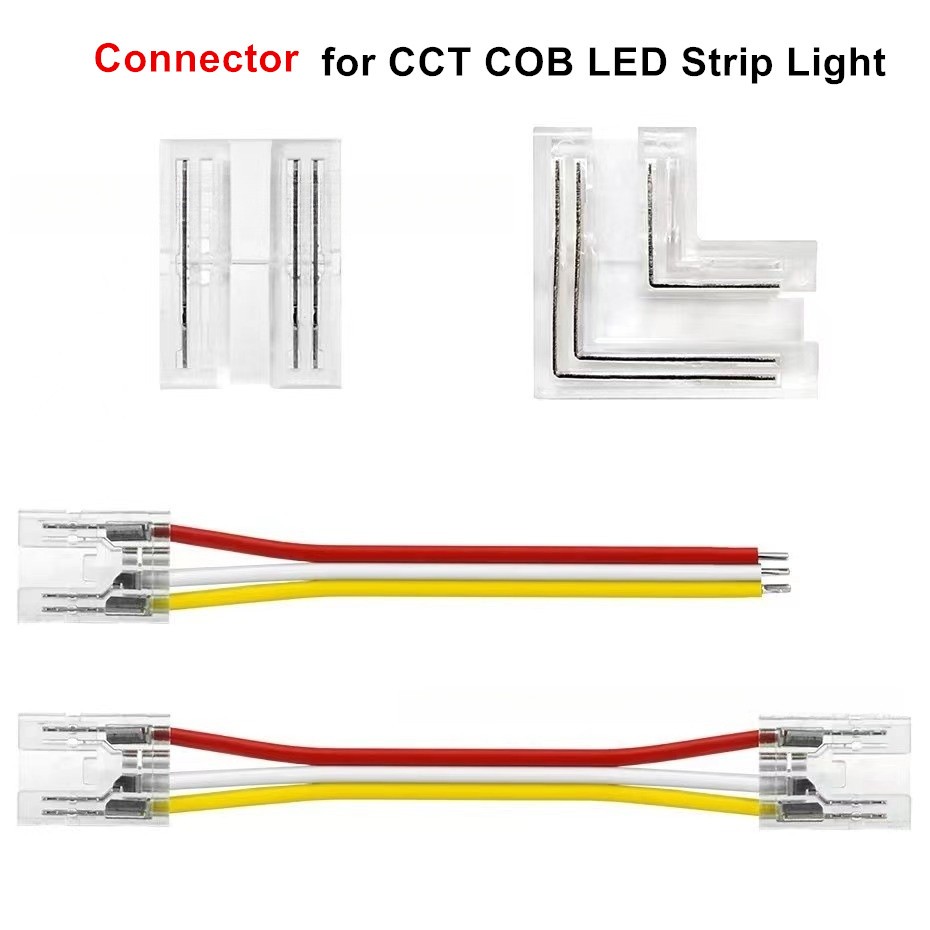 8 มม.10 มม.3pin CCT COB LED Strip Connector เทปไฟ L รูปร่าง LED มุมตัวเชื่อมต่อสําหรับ COB Strip Lig