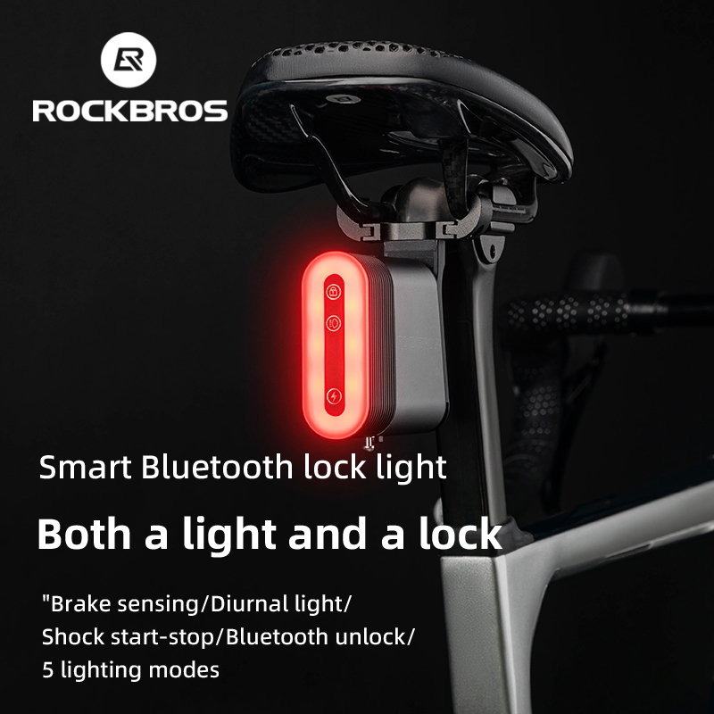 Rockbros ไฟท ้ ายจักรยานสมาร ์ ทบลูทูธล ็ อคกันน ้ ํา TYPE-C ชาร ์ จ MTB จักรยานเสือหมอบเบรคไฟท ้ าย