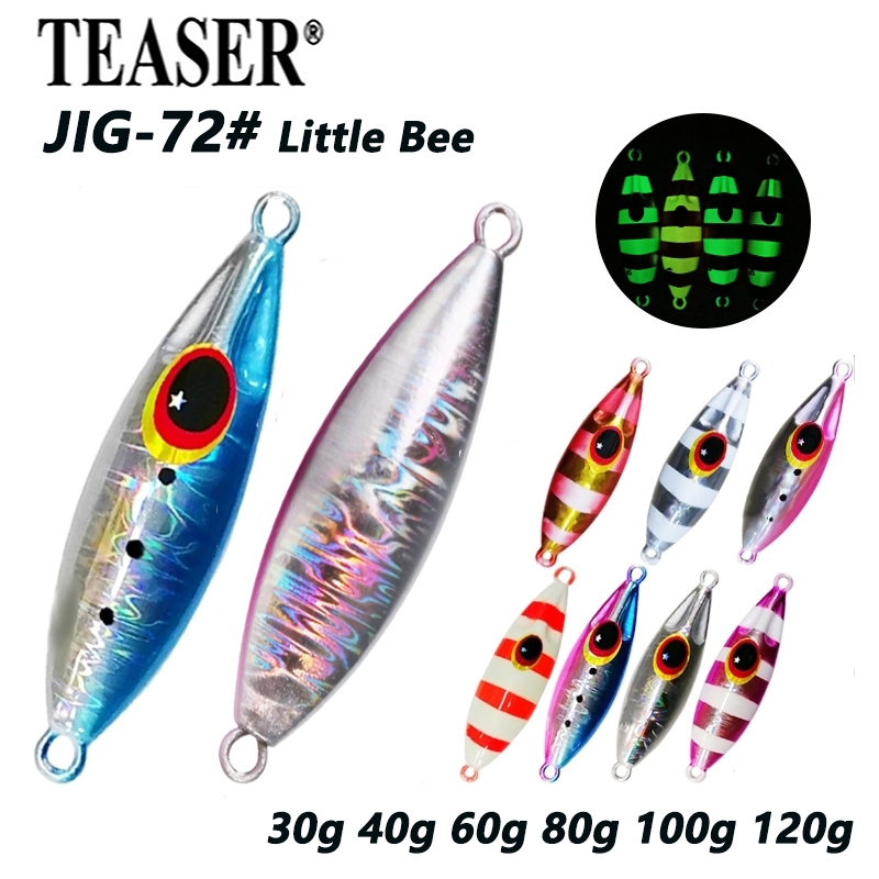 TEASER【J72】Little Bee 30g 40g 60g 80g 100g 120g ช้าโลหะ Jigging Lure Trolling น้ําเค็มแนวตั้งตกปลา Jigging เหยื่อยาวหล่อเหยื่อแข็งช้อนเหยื่อประดิษฐ์น้ําเค็ม