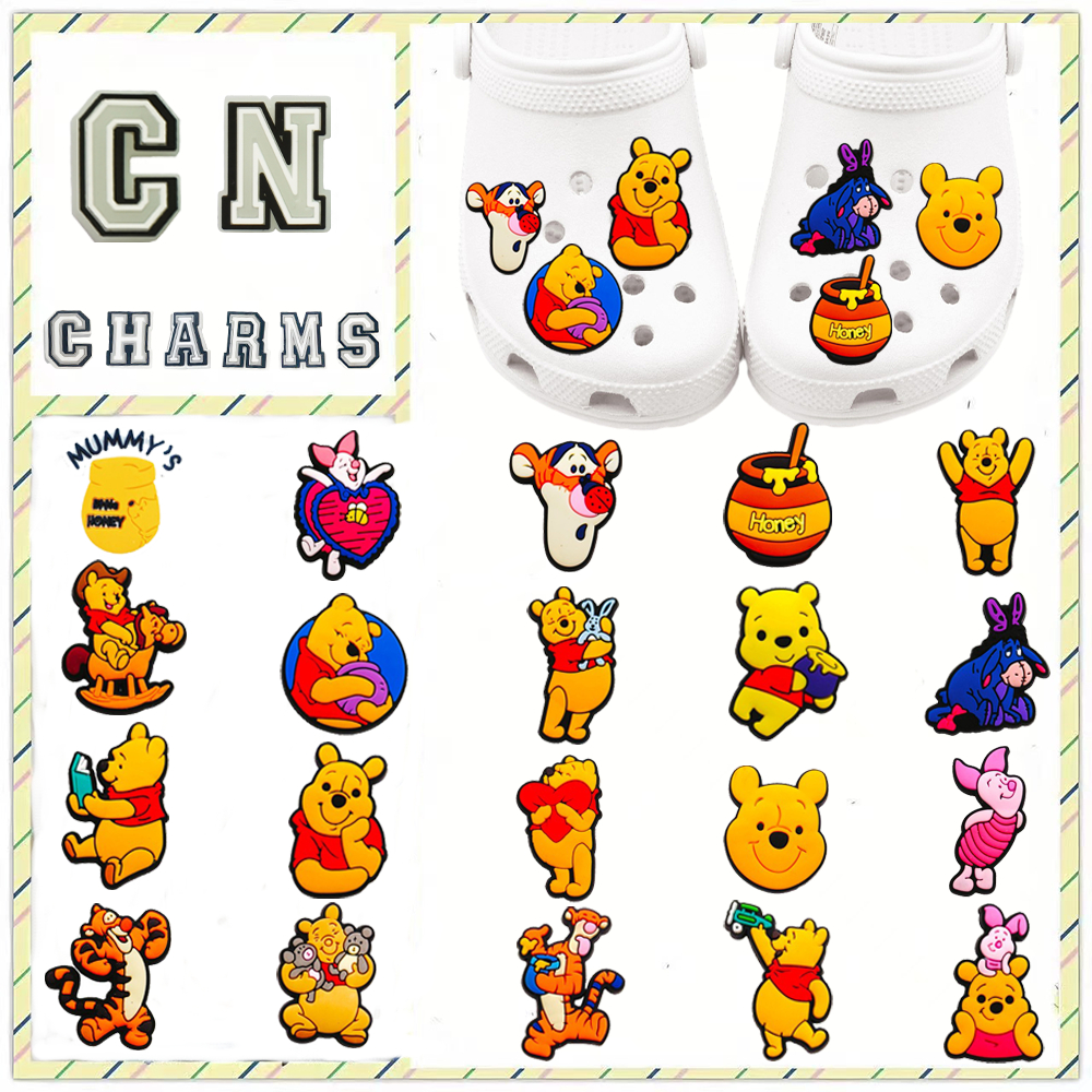 ร้อน 1 ชิ้นน่ารัก Winnie the Pooh การ์ตูน DIY crocs charms รองเท้าอุปกรณ์เสริมหัวเข็มขัดอุดตันรองเท้าแตะตกแต่งของขวัญเด็ก jibbitz