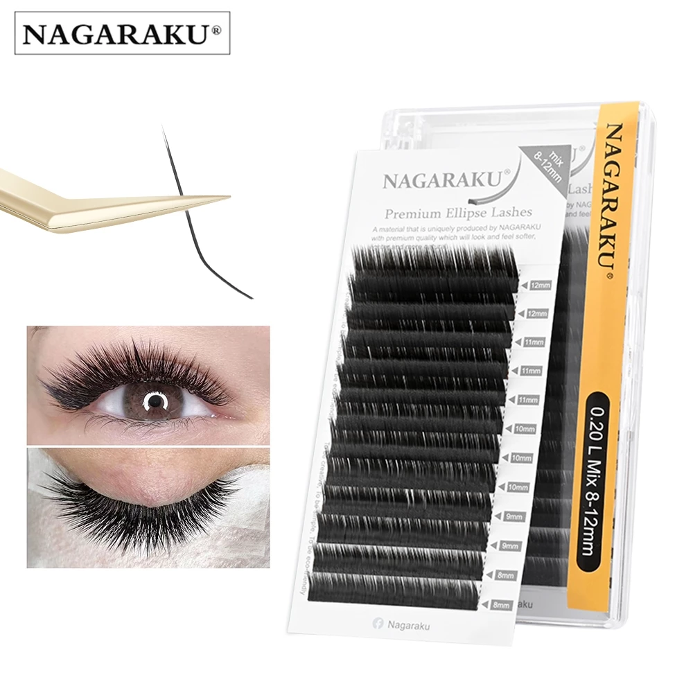 Nagaraku Ellipse Flat L LC LD N Shape Eyelash Extensions Matte สีดําสีเทาขนตาปลอม