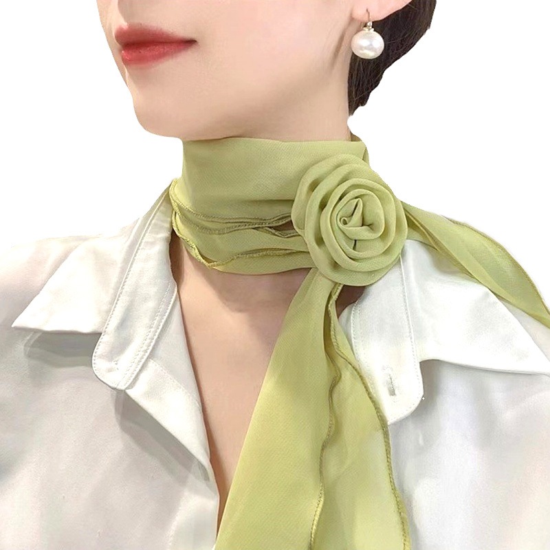 ผู ้ หญิงคอคอ Neckerchief ชีฟอง Rose ผ ้ าพันคอผ ้ าไหมครีมกันแดดนุ ่ มบางฤดูร ้ อน Breathable อุปกรณ ์ เสริม