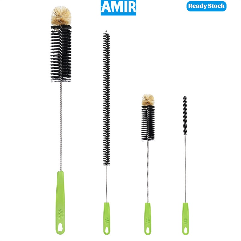 อามิร์ ชุดแปรงทําความสะอาดขวด, 4 ชิ้น, แปรงขวดน้ําด้ามยาว, แปรงทําความสะอาดฟาง, ชุดขัดลวดครัวสําหรับซักผ้า, ท่อ, อุปกรณ์การต้มเบียร์