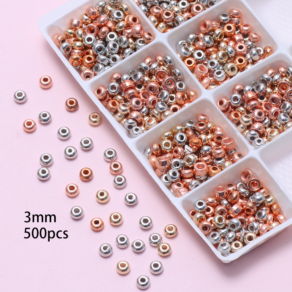 3 มม.500 ชิ้น Spacer Seed CCB ลูกปัดเงินสีรอบหลวมลูกปัดเย็บปักถักร้อย CCB Beading ผลการค้นหาเครื่องประดับ (ไม่ใช่โลหะ)