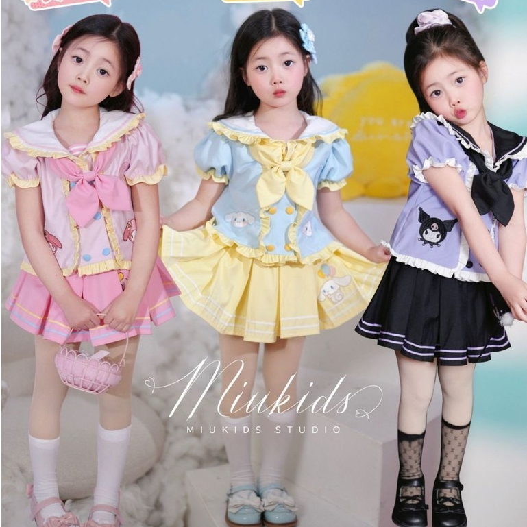 สาวสไตล ์ ใหม ่ ฤดูร ้ อนชุด Sanrio Series JK กระโปรงจีบ Kuromi อบเชยสุนัข Melody ชุดฤดูร ้ อน