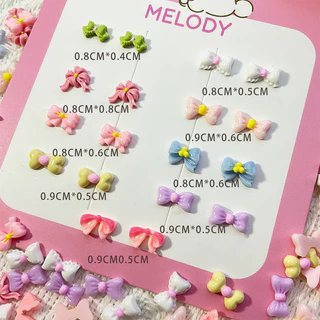 Rou Bao 50 ชิ้นเล็บโบว์ที่มีสีสันรูปที่แตกต่างกันน่ารัก Girly เล็บเรซิ่น Art DIY Charms ตกแต่ง