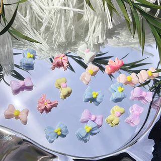 Rou Bao 50 ชิ้นเล็บโบว์ที่มีสีสันรูปที่แตกต่างกันน่ารัก Girly เล็บเรซิ่น Art DIY Charms ตกแต่ง