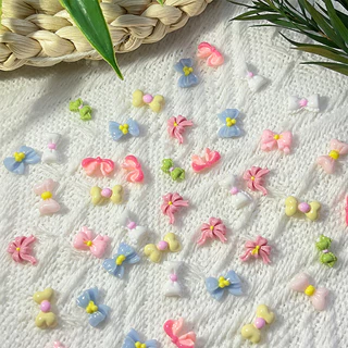 Rou Bao 50 ชิ้นเล็บโบว์ที่มีสีสันรูปที่แตกต่างกันน่ารัก Girly เล็บเรซิ่น Art DIY Charms ตกแต่ง