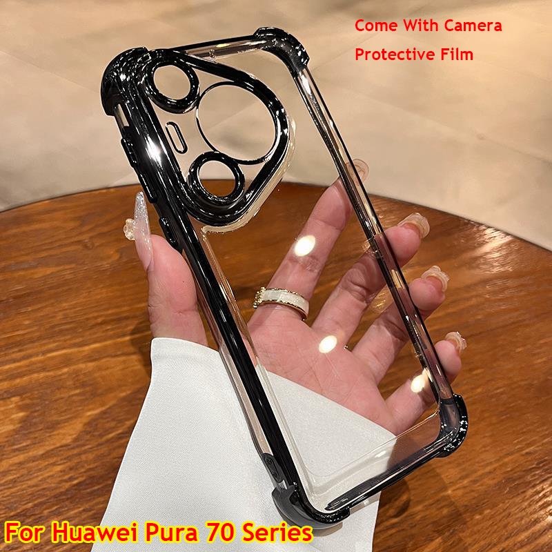 Huawei Pura 80 70 Pro Ultra Pura70 Pura70Pro P70 อะคริลิคกลับปลอกใสเคสแข็งกันกระแทกขอบกันชนถุงลมนิรภัย Anti Drop Protection ฝาหลังพร้อมฟิล์มเลนส์กล้อง