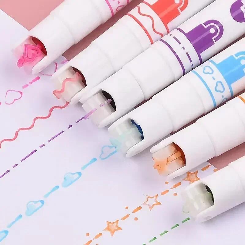 3/6pcs Line รูป Highlighter Roller Tip Curve Liner Marker ปากกา Kawaii แห้งเร็วมังงะ Graffiti ปากกาวาด Pianting เครื่องมือเครื่องเขียนอุปกรณ์สํานักงาน