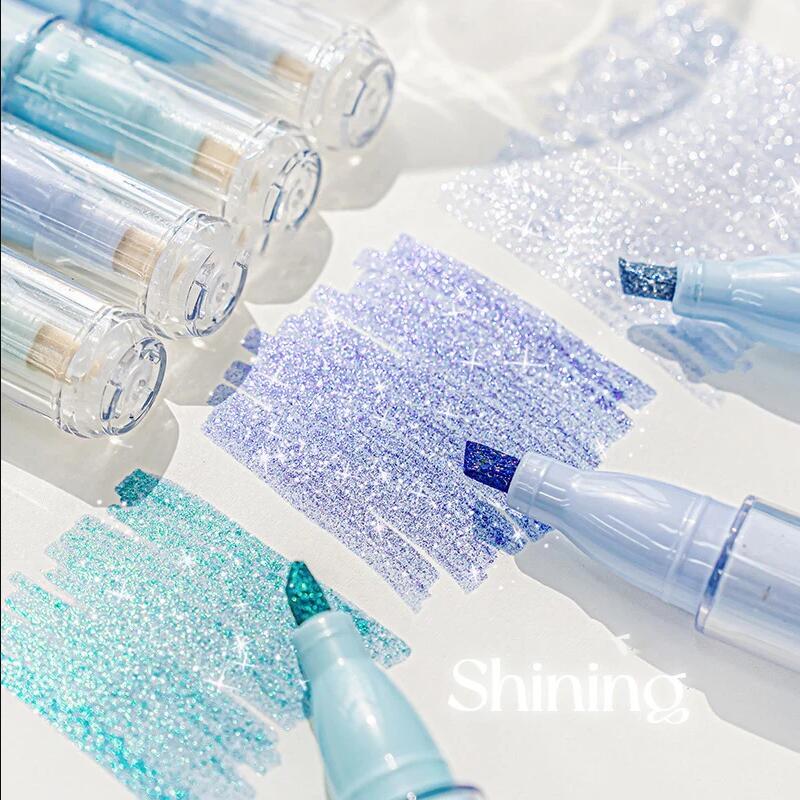 4 ชิ้น/เซ็ตน่ารัก Glitter Marker ปากกา Kawaii Highlighters Spot Liner Sketch Graffiti Marker เรืองแสงพาสเทล DIY วาดภาพวาดเครื่องมือ Art Markers Office School