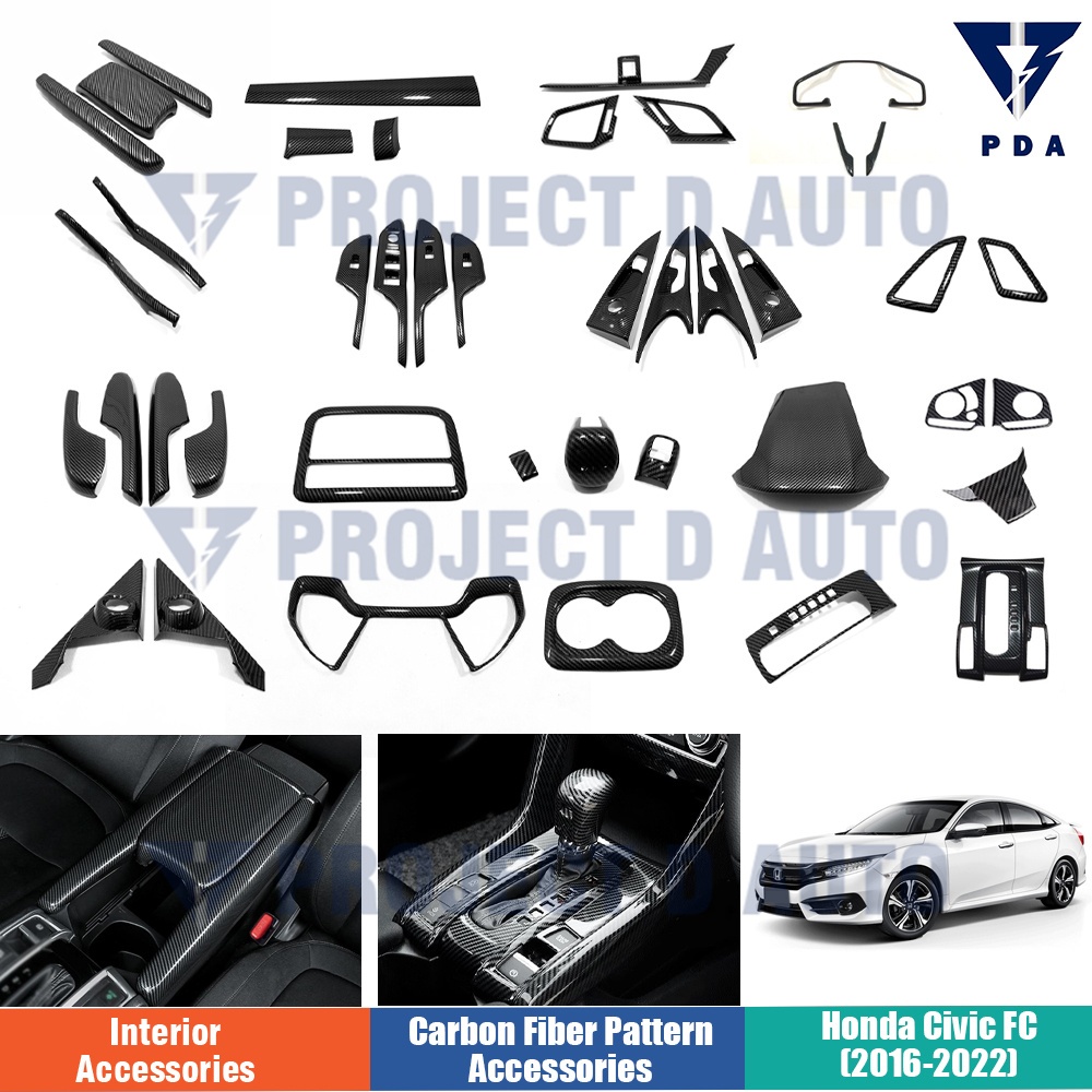 Honda Civic FC (2016-2022) แผงสวิตช์หน้าต่างพวงมาลัยคาร์บอนไฟเบอร์แผงช่องแอร์แผงอุปกรณ์ตกแต่งภายใน