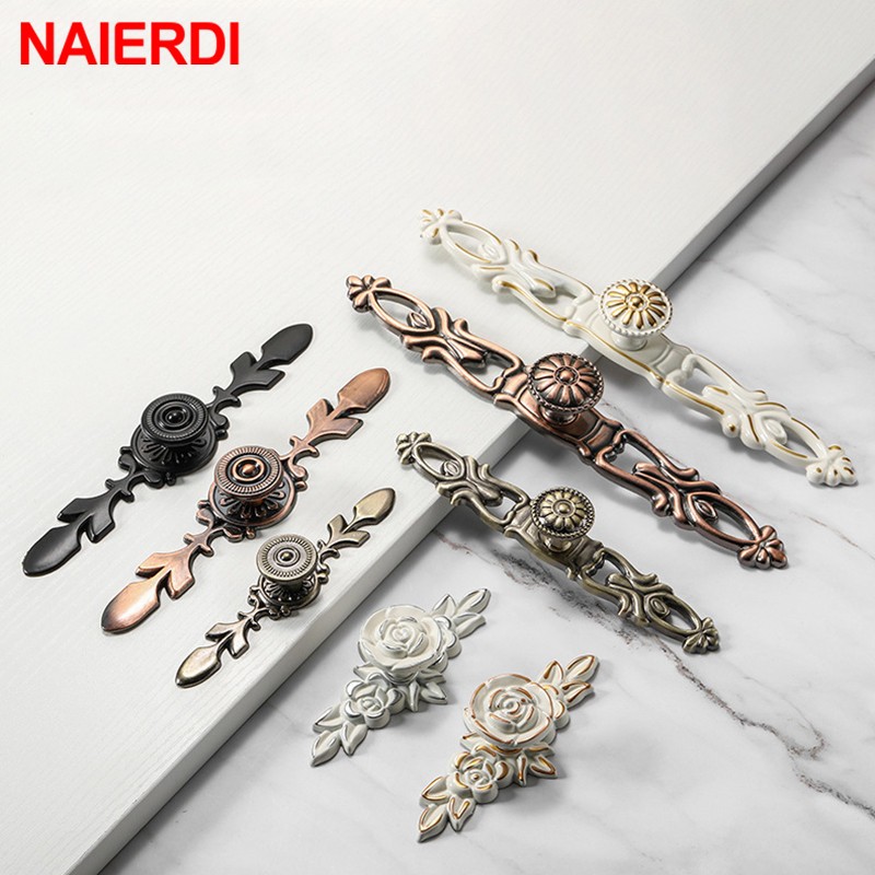 Naierdi Bronze มือจับประตูตู้จับโบราณตู้ดึงตู้เสื้อผ้าลิ้นชักลูกบิดโลหะผสมสังกะสีลิ้นชักฮาร์ดแวร์เฟอร์นิเจอร์