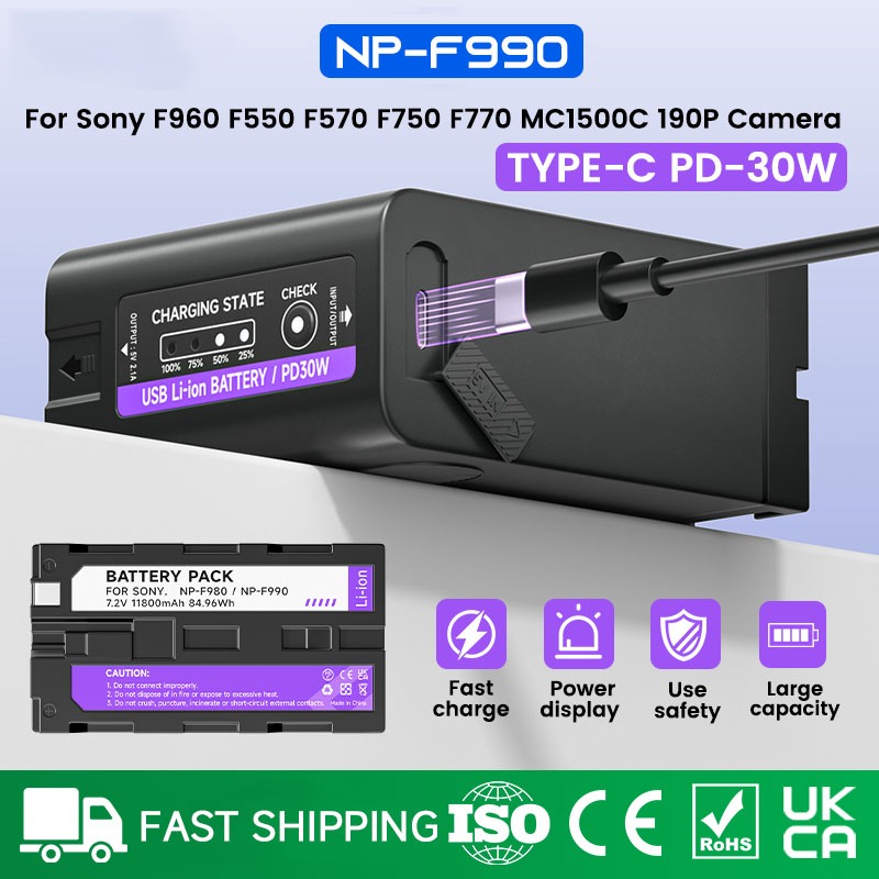 Palo แบตเตอรี ่ NP-F990 แบตเตอรี 11800mAh พร ้ อมไฟ LED สําหรับ Sony F980 F970 F960 F770 F750 F570