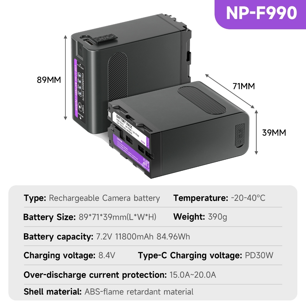 Palo แบตเตอรี ่ NP-F990 แบตเตอรี 11800mAh พร ้ อมไฟ LED สําหรับ Sony F980 F970 F960 F770 F750 F570