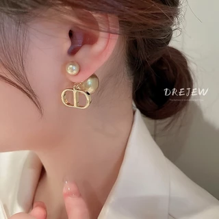 DREJEW เดรช 925 เงินเข็มตัวอักษรหมูจมูกต่างหูมุกแฟชั่นแสงหรูหราระดับไฮเอนด์ต่างหูสองด้านต่างหูอารมณ์สําหรับผู้หญิง