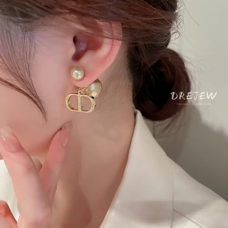 DREJEW เดรช 925 เงินเข็มตัวอักษรหมูจมูกต่างหูมุกแฟชั่นแสงหรูหราระดับไฮเอนด์ต่างหูสองด้านต่างหูอารมณ์สําหรับผู้หญิง
