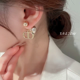 DREJEW เดรช 925 เงินเข็มตัวอักษรหมูจมูกต่างหูมุกแฟชั่นแสงหรูหราระดับไฮเอนด์ต่างหูสองด้านต่างหูอารมณ์สําหรับผู้หญิง