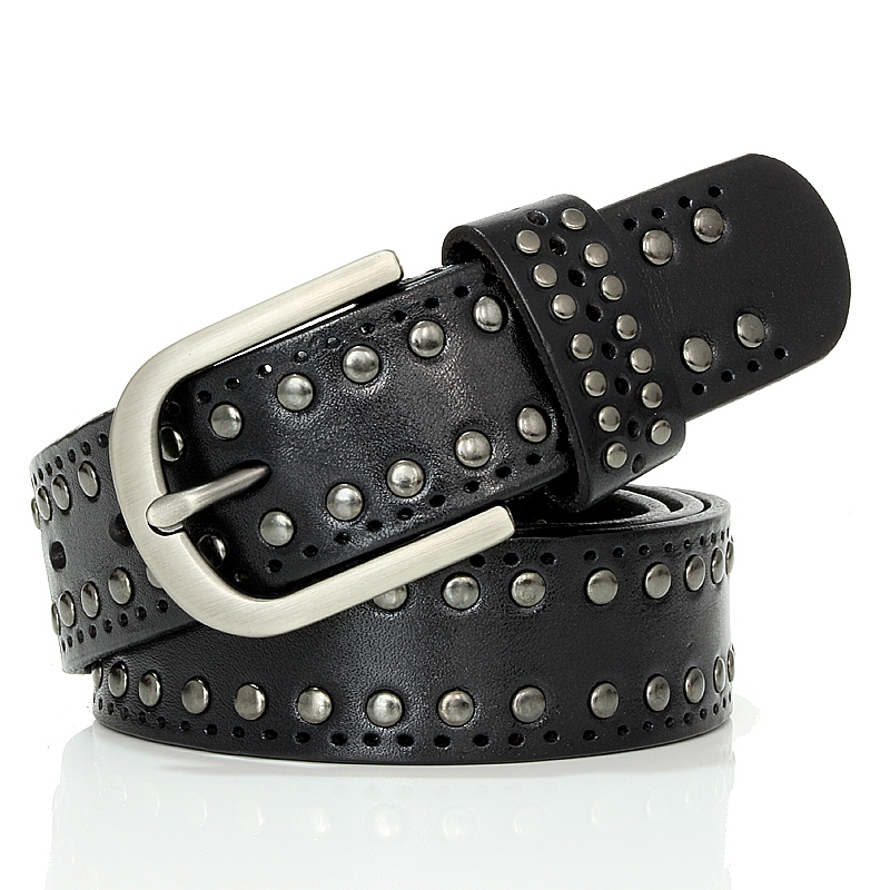 3.3 ซม.Lady Punk Rivet เข็มขัดผู้หญิงคุณภาพสูงเข็มขัดหนังแท้หญิง Vintage ผู้หญิง Cowskin เข็มขัดสําหรับกางเกงยีนส์