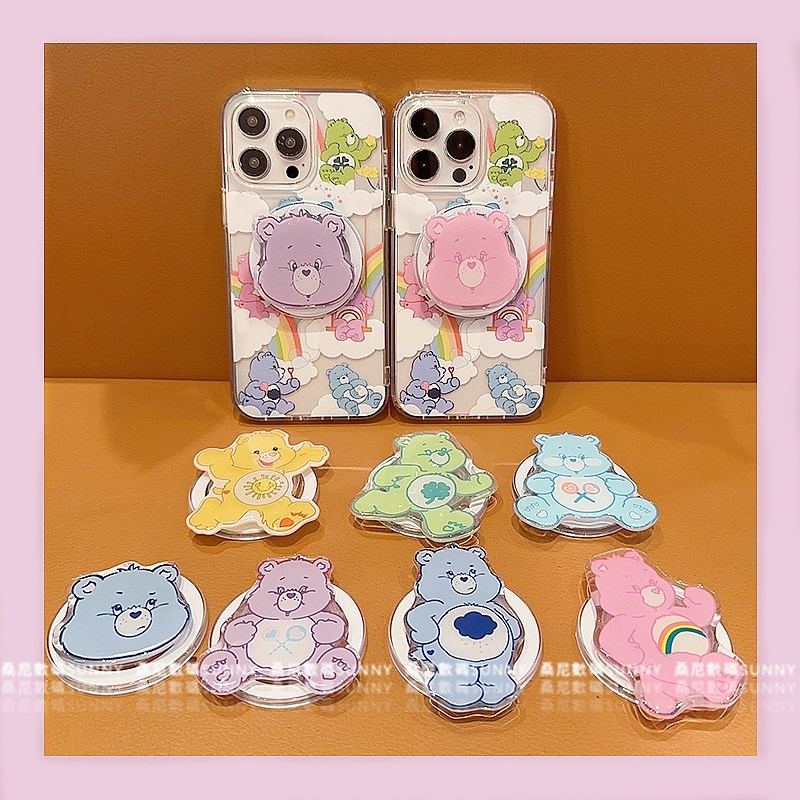 ที่วางโทรศัพท์แม่เหล็กหมีสีรุ้งดูแลหมีเคสโทรศัพท์แม่เหล็กเคสกันกระแทกเหมาะสําหรับ ไอโฟน 16 15 14 13 มือโปร สูงสุด