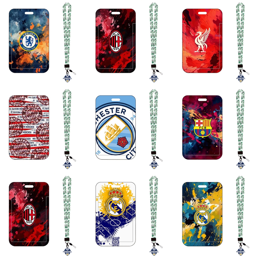 World Cup Football Work Card Holders with Lanyard Waterproof Business Work Card ID Badge Lanyard ใบรับรองแนวตั ้ ง