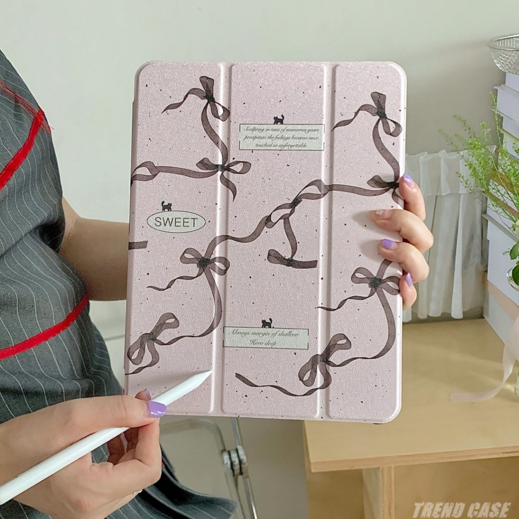 เกาหลีหรูหราโบว์พร้อมที่ใส่ดินสอสําหรับ iPad 10.2 iPad Air 5 4th Generation 10.9 iPad 9.7 Air1 2 5 6th 2017 2018 10.2 7 8 9 10 Pro11 กรณี