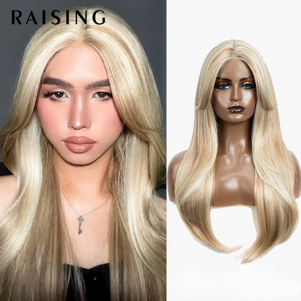 Raising วิกผมสังเคราะห์ ลูกไม้ด้านหน้า ยาว 26 นิ้ว ตรง วิกผมหน้าม้า สีน้ําตาลบลอนด์ สีเทา สีแดง คอสเพลย์ สําหรับผู้หญิง