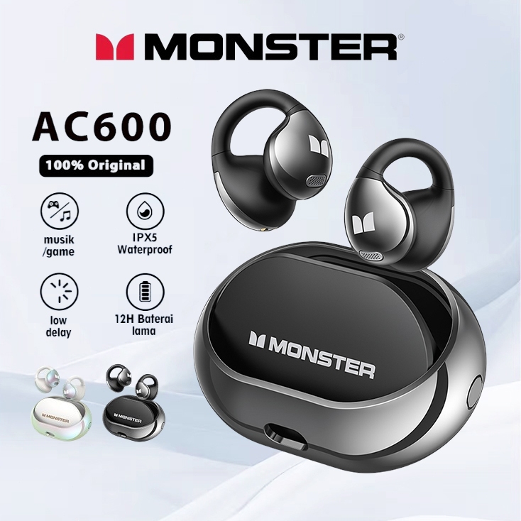 [ส่งสินค้าจากกรุงเทพ]Monster Open Ear AC600 ANC การลดเสียงรบกวนที่ใ ช้งานอยู่แนวคิดการนำกระดูก หูฟังบลูทูธ ประเภทคลิปหนีบหูแบบไม่ใส่ในหู หูฟังไร้สาย IPX5 กันน้ํา for IOS Android with Mic