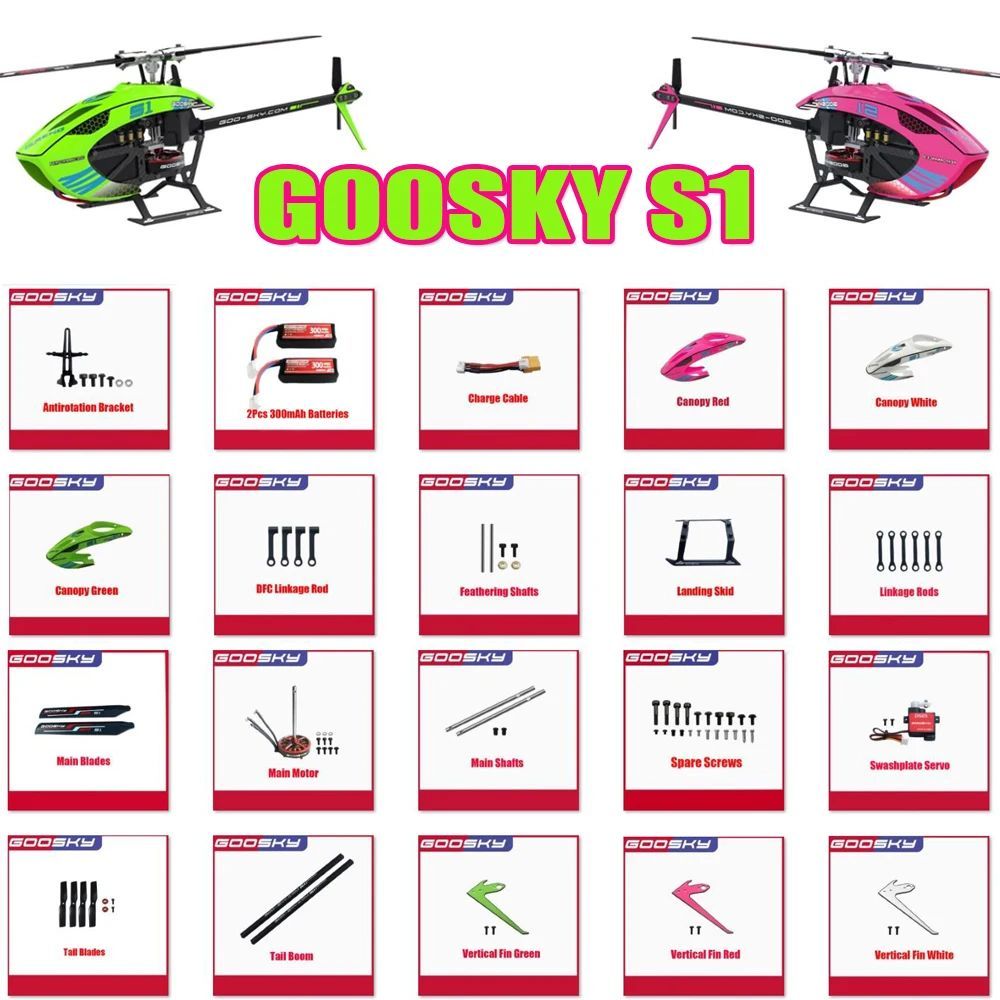 Original Goosky S1 Helicopter parts landing skid tail boom main blade feathring shaft
