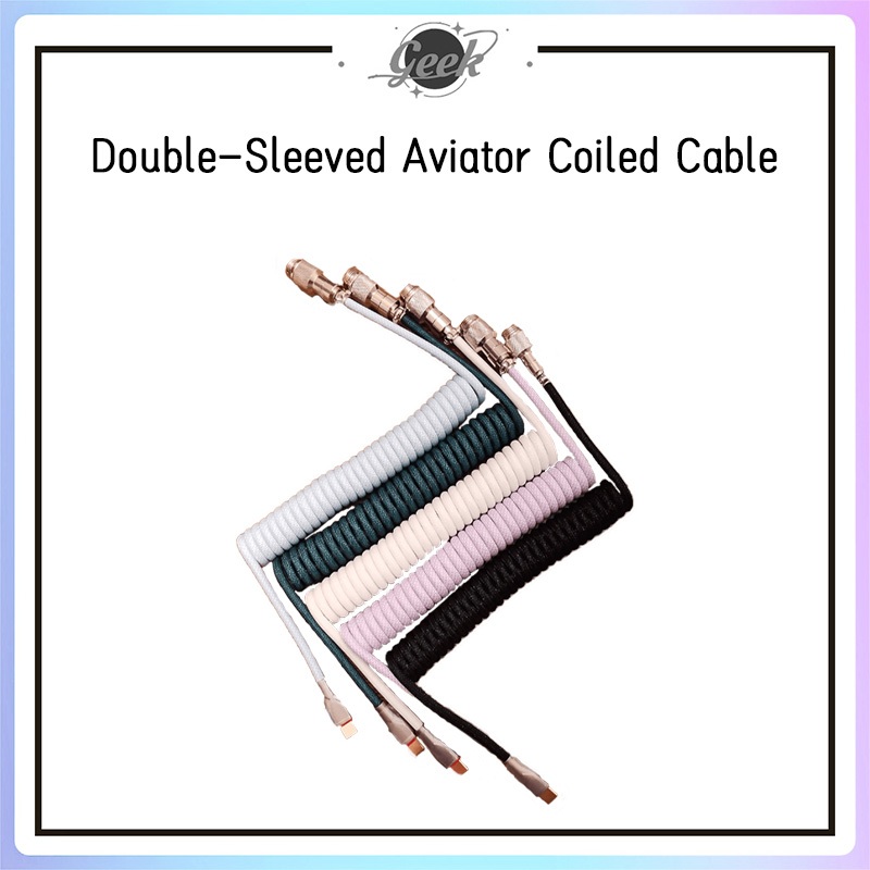 [ 24 สี ] Double-Sleeved Custom Aviator Coiled Mechanical Keyboard USB-C Type C Braided Coil Cable