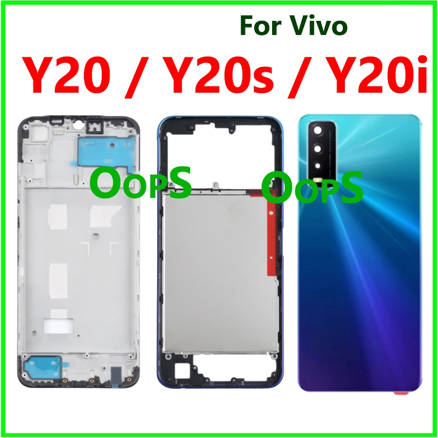 ฝาครอบแบตเตอรี่ด้านหลังสําหรับ Vivo Y20 / Y20s / Y20i LCD ด้านหน้ากรอบกลางเปิดปุ่มปิด