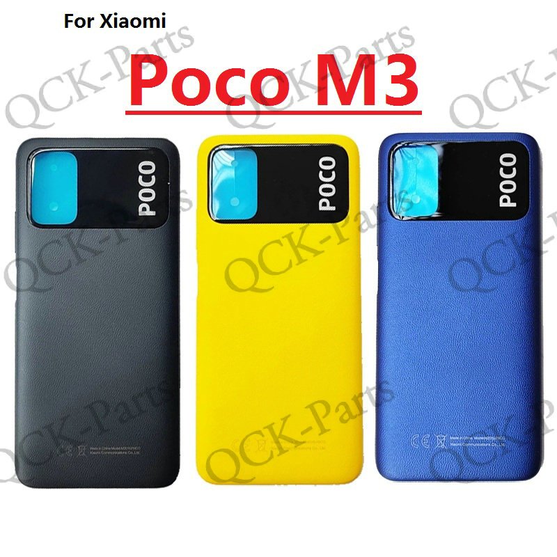 ฝาหลังสําหรับ Xiaomi Poco M3 ตัวเรือนแบตเตอรี่ด้านหลังพร้อมเลนส์กรอบและปุ่มด้านข้างระดับเสียงพลังงาน