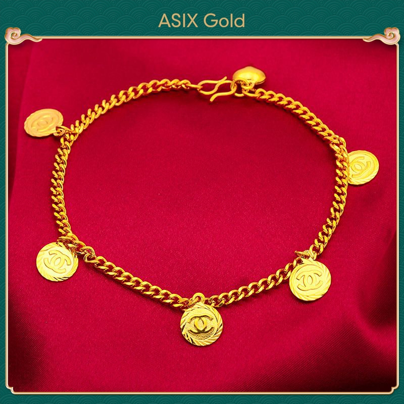 Double C สร ้ อยข ้ อมือสําหรับสุภาพสตรี 24K Gold Plated เกาหลีทอง 916 Bangkok Gold 18K Saudi Gold Elegant Glamour แฟชั ่ นเครื ่ องประดับสําหรับผู ้ หญิง ASIXGOLD