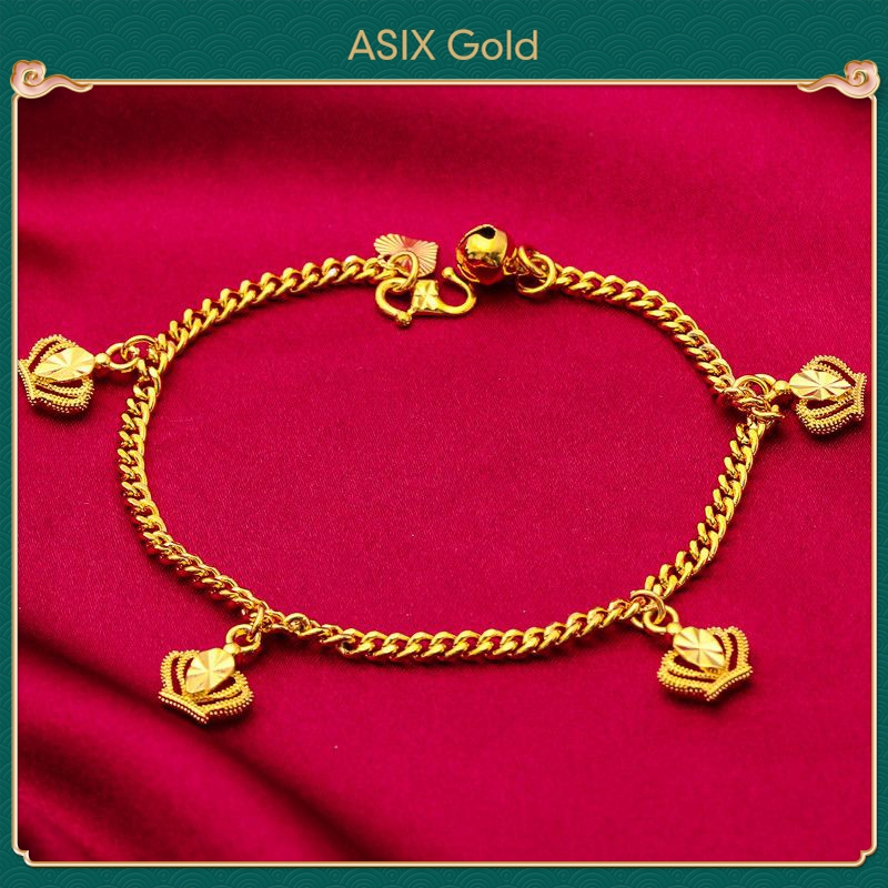 Crown Dangle สร ้ อยข ้ อมือสําหรับสุภาพสตรี 24K Gold Plated เกาหลีทอง 916 Bangkok Gold 18K Saudi Gold Elegant Glamour แฟชั ่ นเครื ่ องประดับสําหรับผู ้ หญิง ASIXGOLD