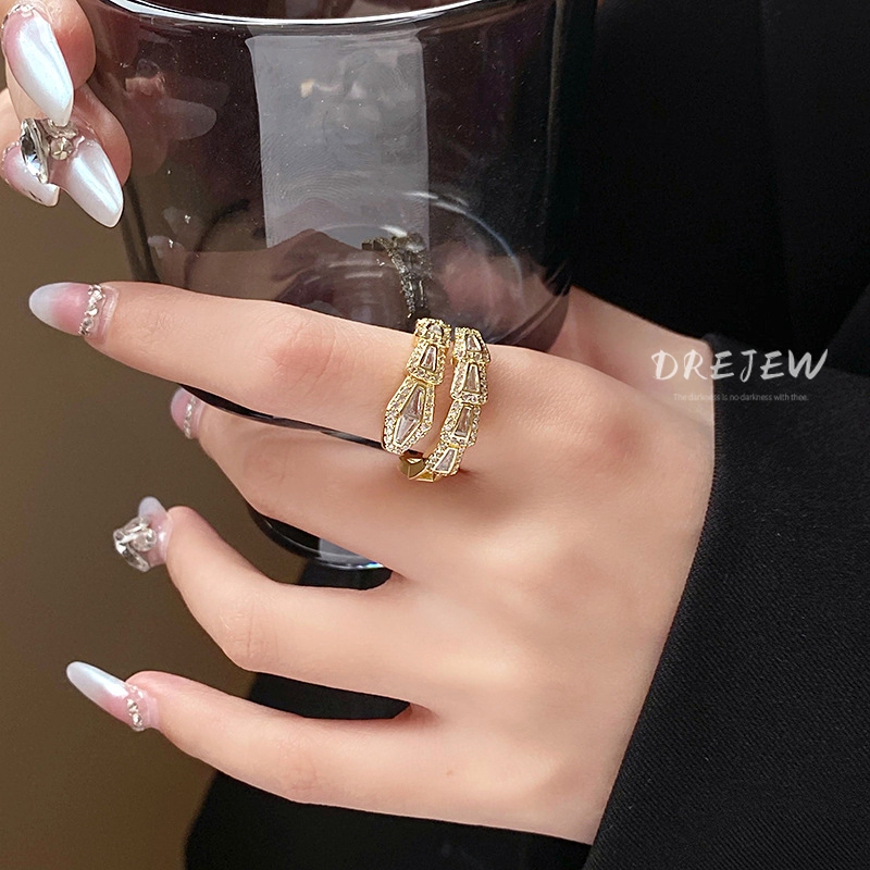 DREJEW 18K ทองยุโรปและอเมริกาหรูหราเพทายรูปงูเปิดแหวนส ่ วนบุคคลเฉพาะนิ ้ วชี ้ แหวนอเนกประสงค ์ เครื ่ องประดับระดับไฮเอนด ์