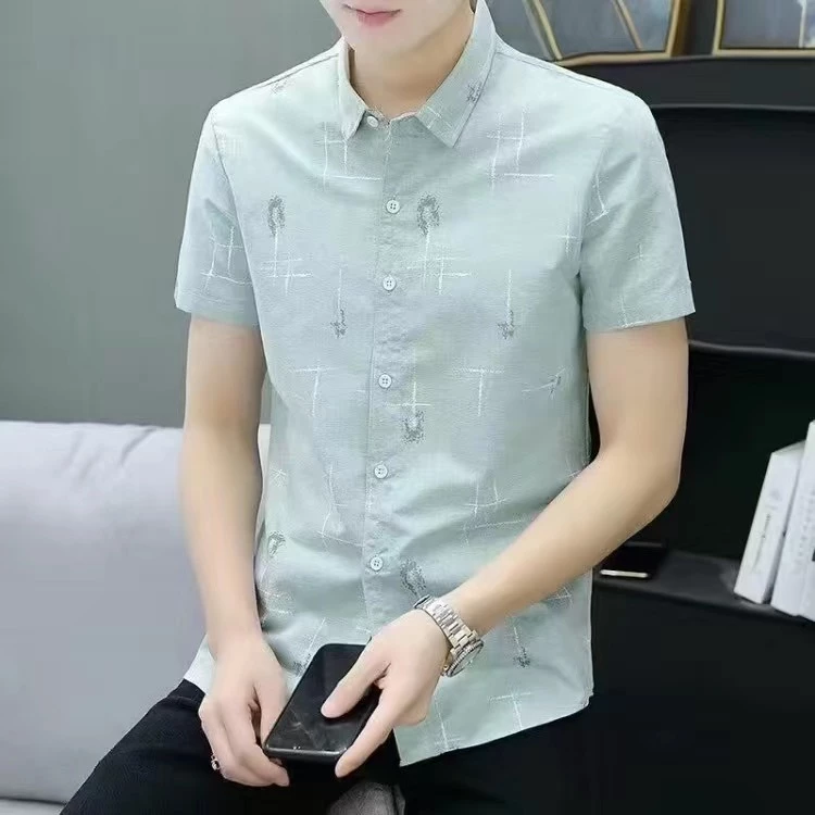 เสื้อเชิ้ตแขนสั้นผู้ชายลายสก๊อตลายดอกไม้ thumbnail 3