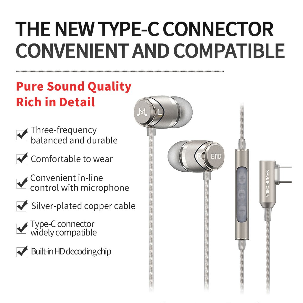 Original SoundMAGIC E11D Type-C หูฟังชนิดใส ่ ในหูสําหรับ Samsung Galaxy S21 หมายเหตุ 20 10 + S20 ไมโครโฟนแบบมีสาย Volume Contro 2 สี