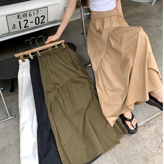 Elastic waist skirt for women's irregular mid length A-line skirt