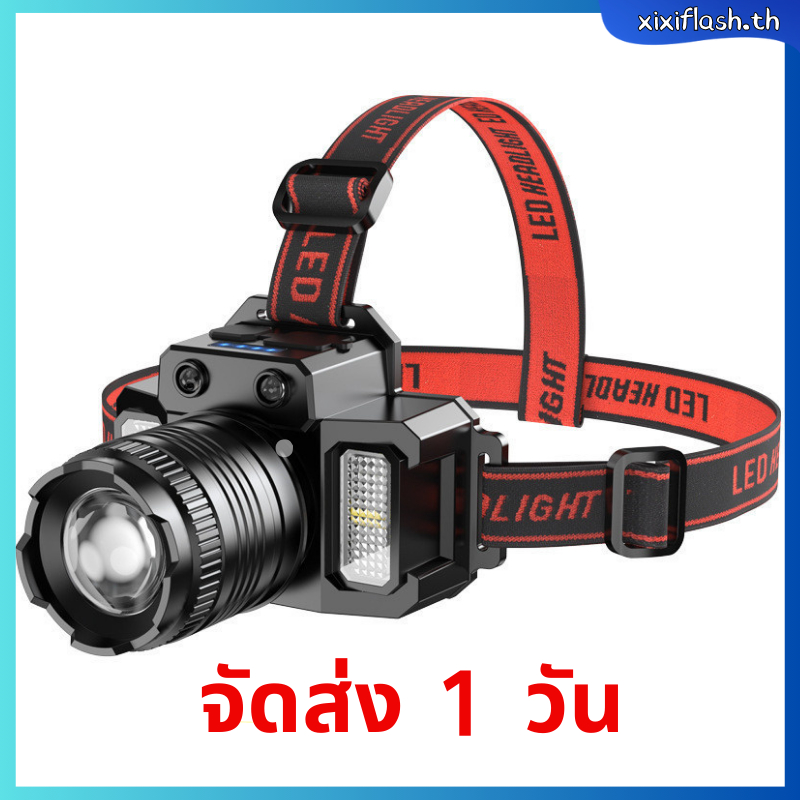 ไฟฉายคาดศีรษะ LED กําลังสูง กันน้ํากันฝน แบตเตอรี่ทนทาน ไฟฉายคาดหน้าผาก ไฟฉายแรงสูงไกล แท้
