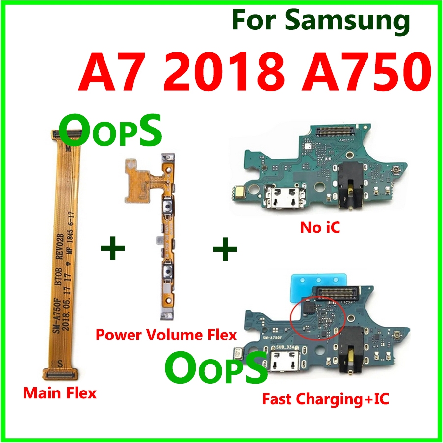 สําหรับ SAMSUNG A7 2018 A750 A750F Fast Charging Charger IC lcd หลักเมนบอร์ด Volume Power ปุ่มเปิดสา