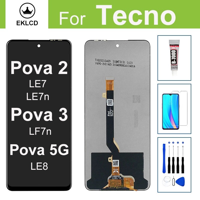 6.9 "หน้าจอสําหรับ Tecno Pova 2 3 LE7 LF7n LE8 Pova 5G จอแสดงผล LCD Touch Panel Digitizer Assembly