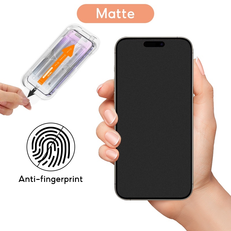 สําหรับ iPhone 16 15 14 13 12 11 Pro Max Plus XR X Xs HD ติดตั้งง่ายกระจกนิรภัยป้องกันหน้าจอ Matte ความเป็นส่วนตัวสีม่วง Ray Clear Screen Protector