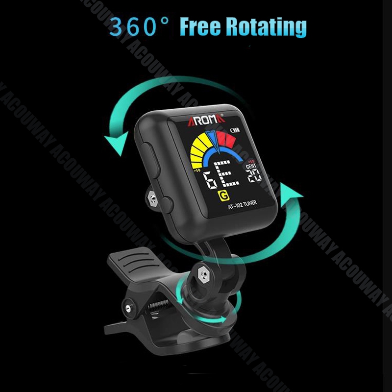 Aroma AT - 102 แบบชาร์จไฟได้  จูนเนอร์อิเล็กทรอนิกส์ แบบคลิปหนีบ พร้อมแบตเตอรี่ในตัว สําหรับกีตาร์ เบส อูคูเลเล่ ไวโอลิน - รูปที่ 3