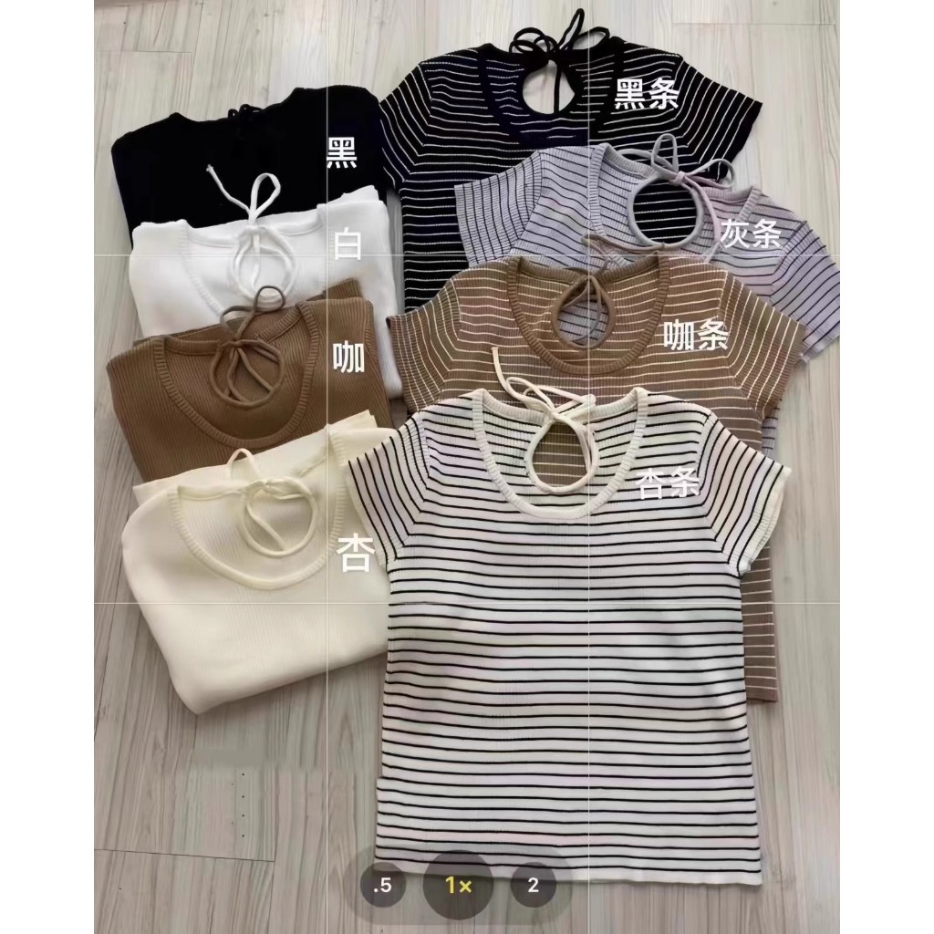 เสื้อสเวตเตอร์ถักนิตติ้งแขนสั้นเฉพาะสไตล์เกาหลีสําหรับฤดูร้อนใหม่ของผู้หญิงเสื้อยืดสั้นด้านบน