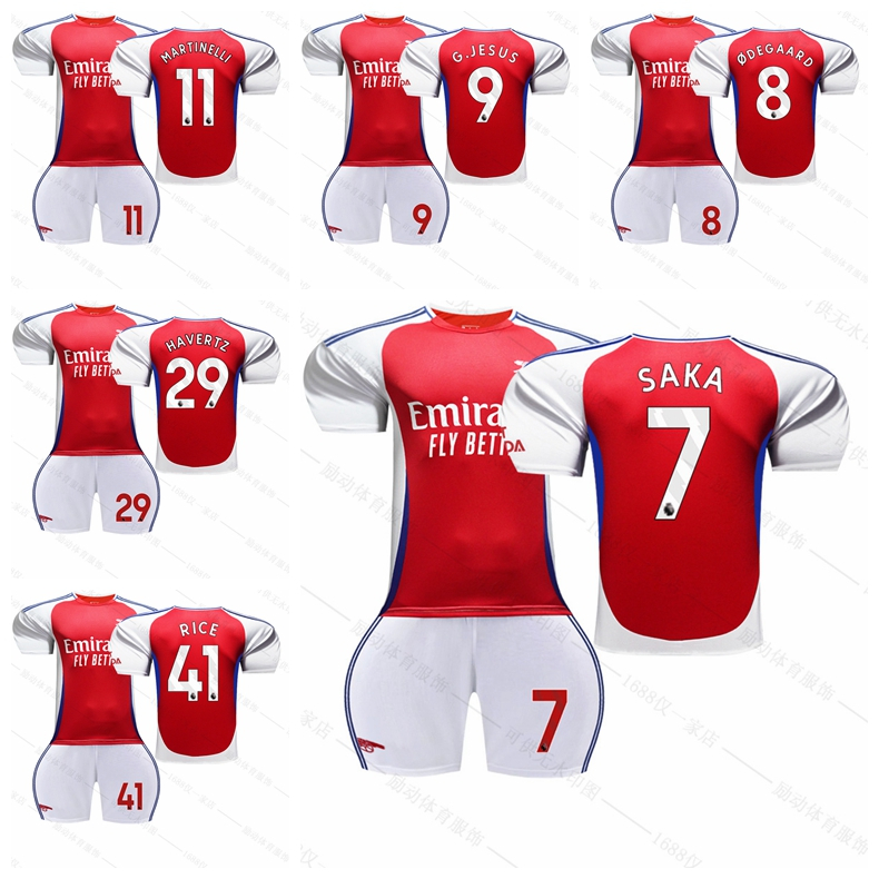 2024-25 ฤดูกาล Arsenal Home ฟุตบอลผู้ใหญ่เด็ก Jersey ชุด Saka Odegaard Jesus Rice Havertz Martinelli