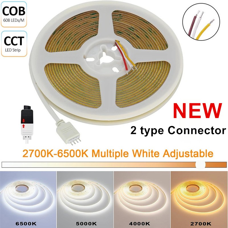 5m 10M CCT COB ไฟ Led Strip 608 LEDs/m ยืดหยุ่นหรี่แสงได้ 2700K-6500K Led เทป DC12V 24V สําหรับบ้านห