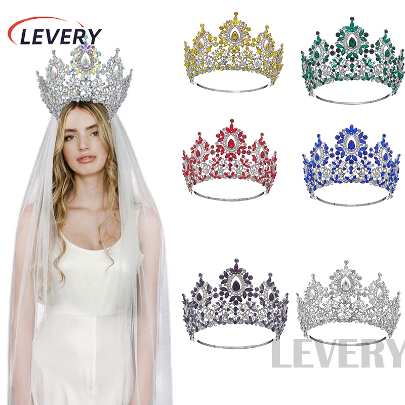 Levery 2024 ใหม ่ หรูหรา Queen งานแต ่ งงาน Crown Rhinestone คริสตัล Tiaras ประกวดเครื ่ องประดับ