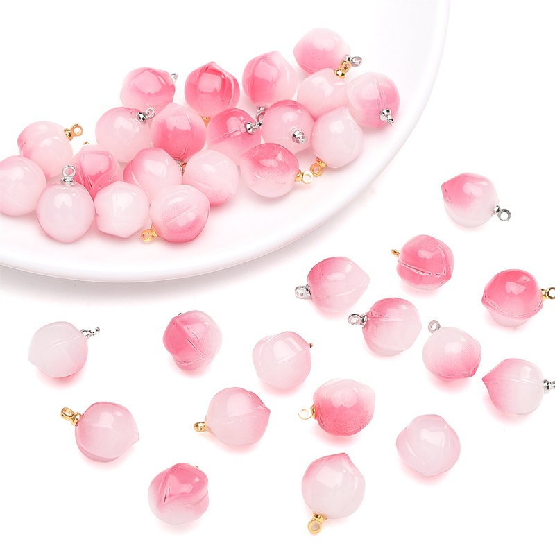 [13X17mm]จี้พีชสามมิติ Pink Peach Glass Charm สําหรับ DIY เครื่องประดับแฟชั่นอุปกรณ์เสริมสร้อยคอสร้อยข้อมือทํา