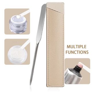 สแตนเลส Dual Heads Makeup Toner Spatula Mixing Stick Foundation ครีมผสมเครื่องมือเครื่องสําอาง Make Up เครื่องมือพร้อมกระเป๋า
